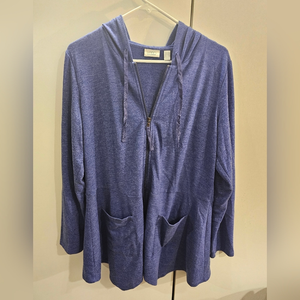 Logo Lounge Lori Goldstein Womans Medium Blue Hooded Tunic Jacket